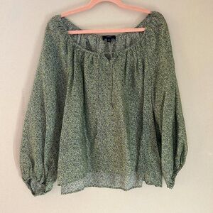 J. Crew dainty green floral top for women with bow in front size XL